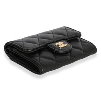 CHANEL Lambskin Quilted Glitter CC Flap Card Holder Wallet Black 1265209