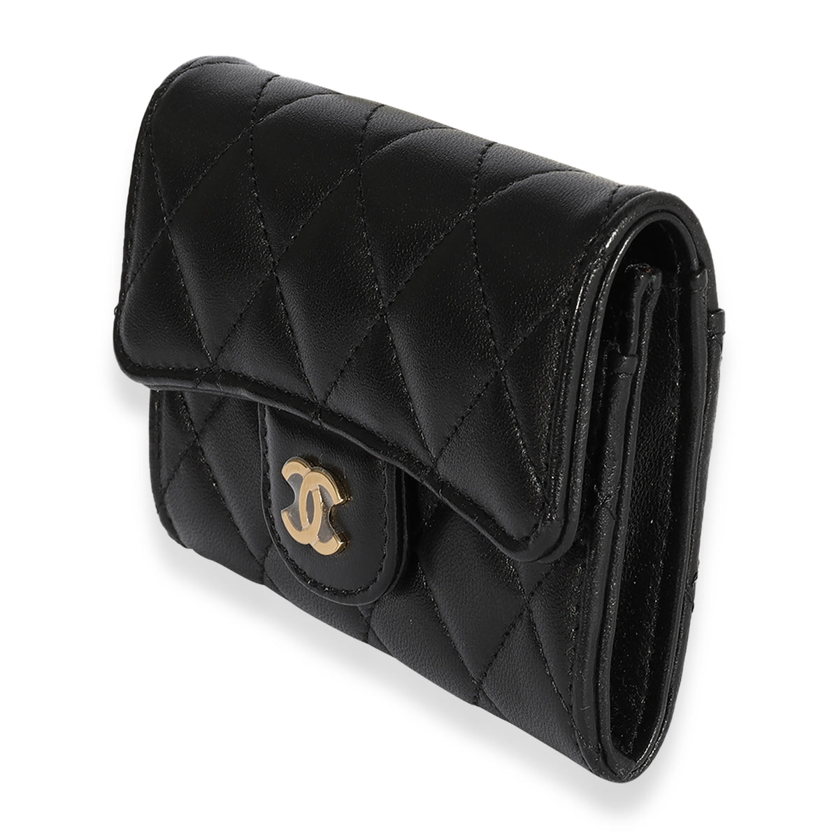 Chanel Black Quilted Lambskin Flap Card Holder Wallet