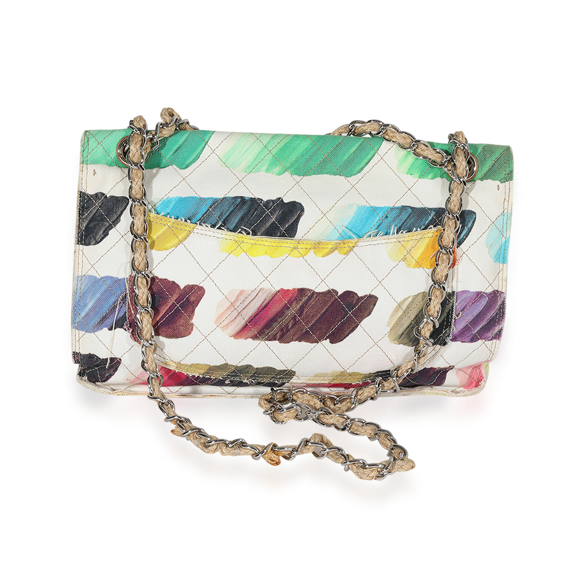 CHANEL CC WATERCOLOR COLORAMA RAINBOW QUILTED PRINT CLASSIC JUMBO DOUBLE  CHAIN FLAP BAG