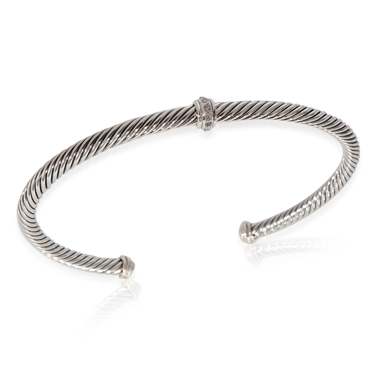 Sterling Silver David Yurman Cable Classic Diamond Bracelet 0.07 Ctw