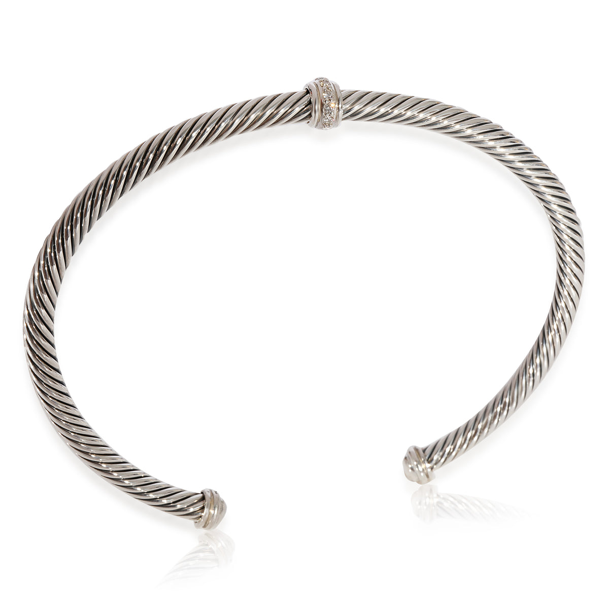 Sterling Silver David Yurman Cable Classic Diamond Bracelet 0.07 Ctw