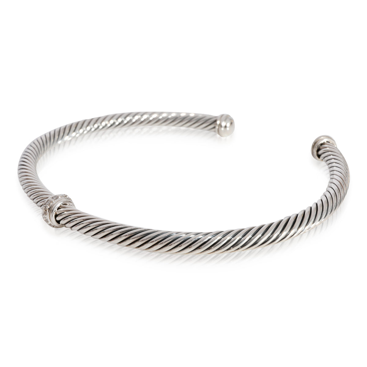 Sterling Silver David Yurman Cable Classic Diamond Bracelet 0.07 Ctw