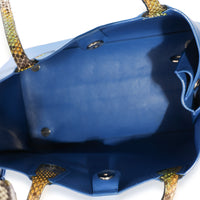 Christian Dior Blue Leather Multicolor Python Trim Addict Tote