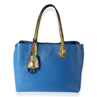 Christian Dior Blue Leather Multicolor Python Trim Addict Tote