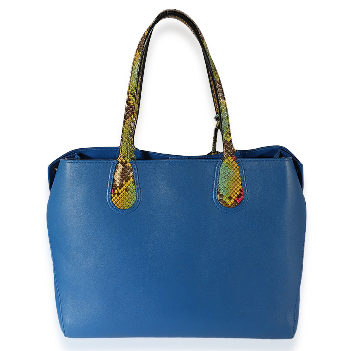 Christian Dior Blue Leather Multicolor Python Trim Addict Tote