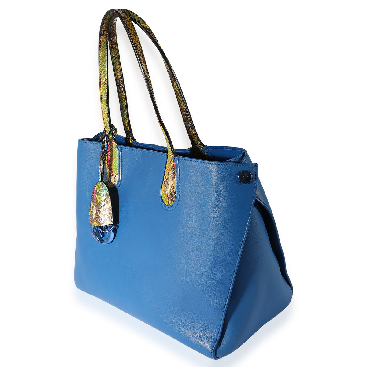 Christian Dior Blue Leather Multicolor Python Trim Addict Tote