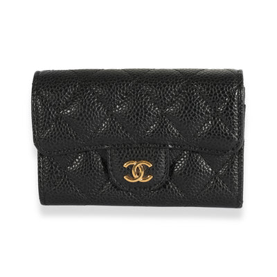 Chanel Black Quilted Caviar Flap Card Holder Wallet