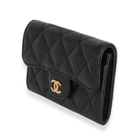 Chanel Black Quilted Caviar Flap Card Holder Wallet