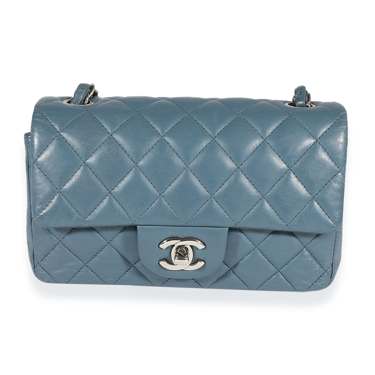 Chanel Light Blue Quilted Lambskin Rectangular Mini Top Handle Flap Bag, myGemma