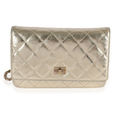 Chanel Metallic Gold Quilted Calfskin Reissue Wallet On Chain