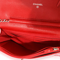 Chanel Red Quilted Caviar Wallet On Chain