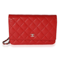 Chanel Red Quilted Caviar Wallet On Chain