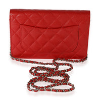 Chanel Red Quilted Caviar Wallet On Chain