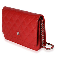 Chanel Red Quilted Caviar Wallet On Chain