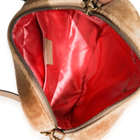 Gucci Taupe Matelassé Velvet Marmont Small Shoulder Bag