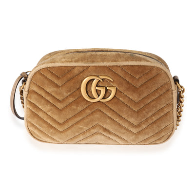 Gucci Taupe Matelassé Velvet Marmont Small Shoulder Bag