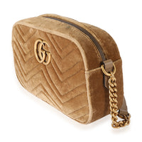 Gucci Taupe Matelassé Velvet Marmont Small Shoulder Bag