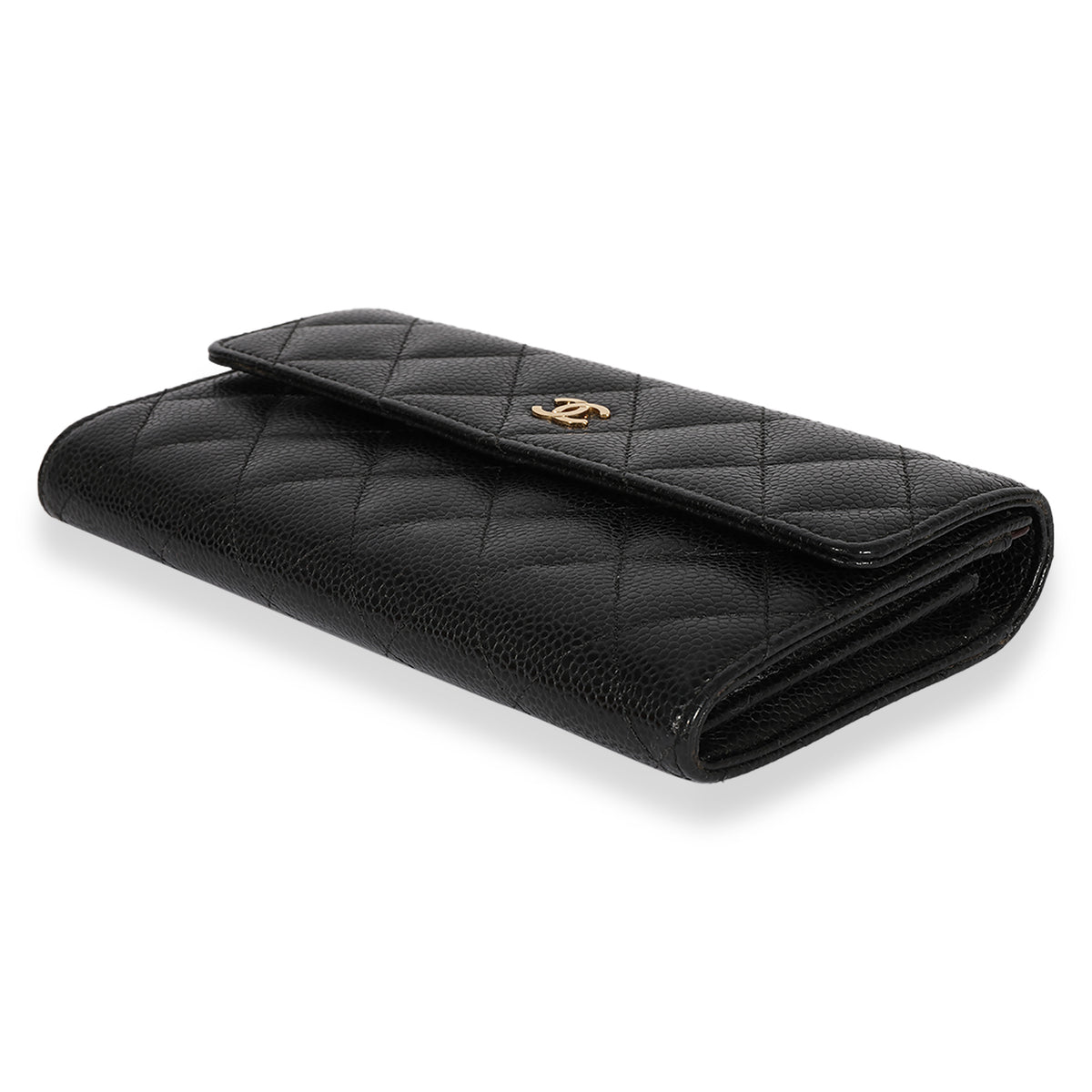 Chanel Black Quilted Caviar Long Flap Wallet