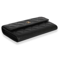 Chanel Black Quilted Caviar Long Flap Wallet