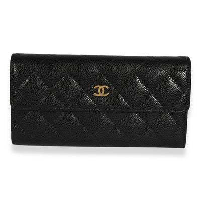 Chanel Black Quilted Caviar Long Flap Wallet