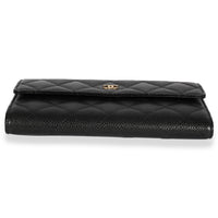 Chanel Black Quilted Caviar Long Flap Wallet