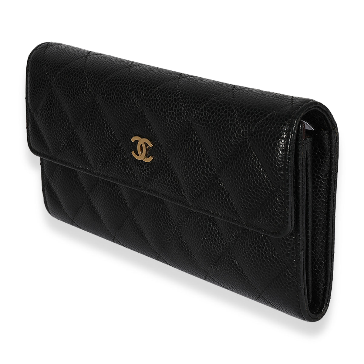 CHANEL Caviar Quilted Long Flap Wallet Black 1284884