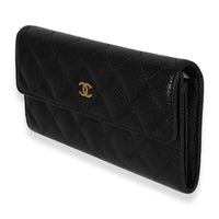 CHANEL Caviar Quilted Double Flap Wallet Black 1275465