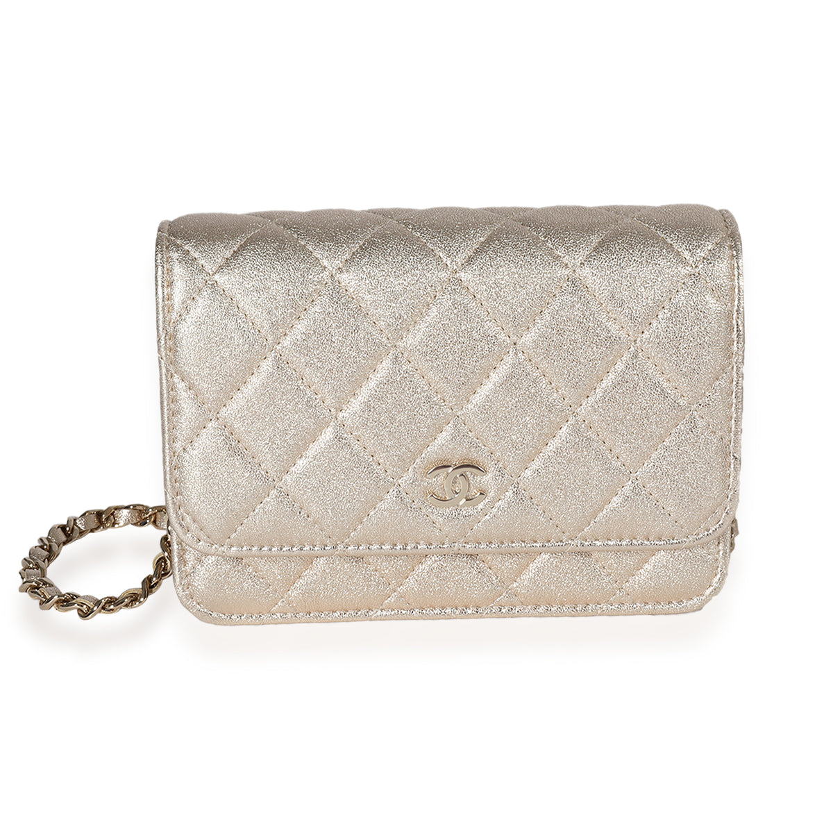 Chanel Metallic Gold Quilted Goatskin Mini Wallet On Chain