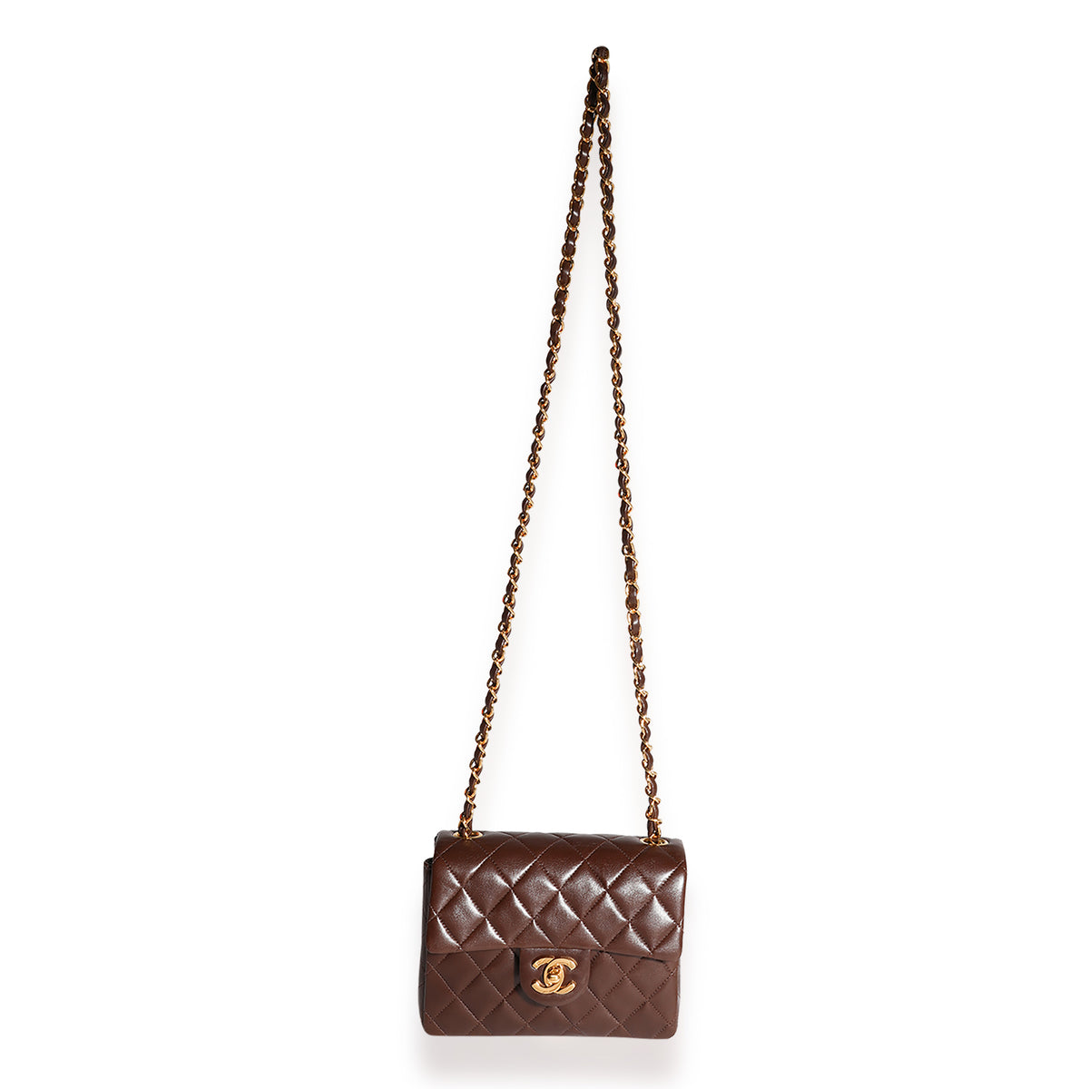 Chanel Vintage Brown Quilted Lambskin Mini Square Classic Flap