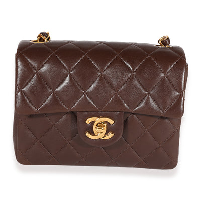 Chanel Vintage Brown Quilted Lambskin Mini Square Classic Flap