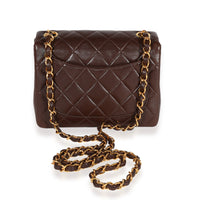 Chanel Vintage Brown Quilted Lambskin Mini Square Classic Flap