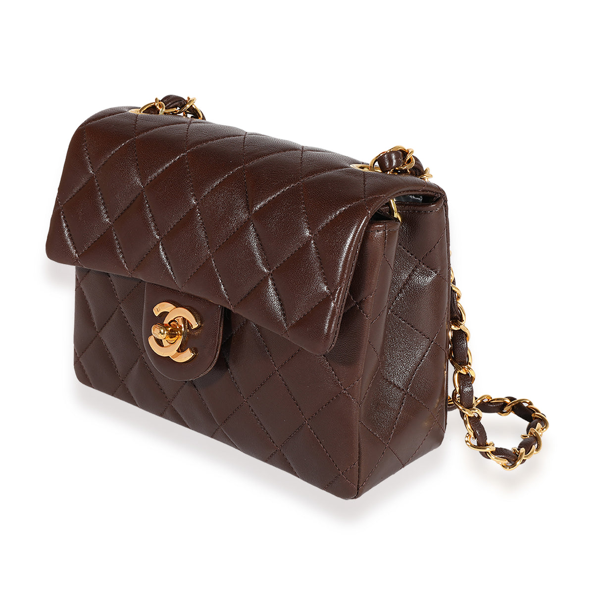 Chanel Vintage Brown Quilted Lambskin Mini Square Classic Flap