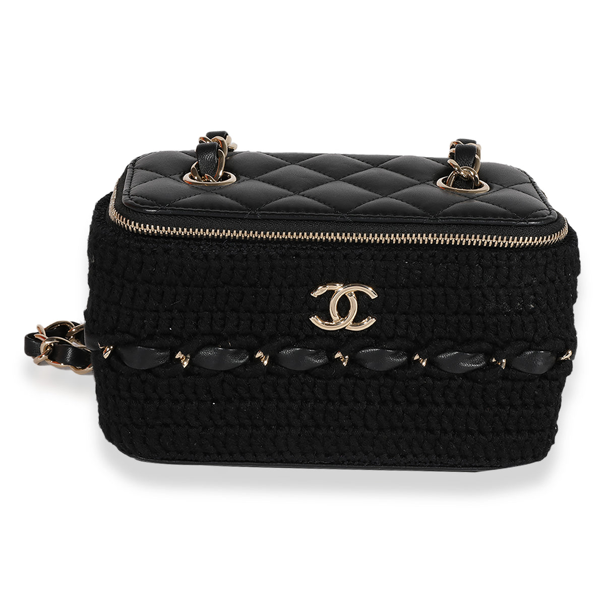 Chanel Black Quilted Lambskin & Crochet Vanity Case with Chain, myGemma, IT