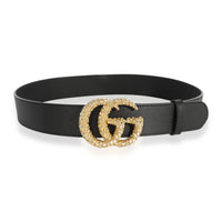 Gucci Textured Gold Double G Black Calfskin Belt 90