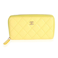 Chanel Yellow Quilted Lambskin Medium Zip-Around Wallet