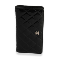 Chanel Black Quilted Patent Leather Long Flap Wallet