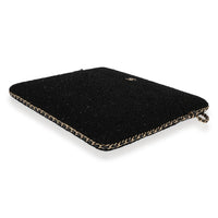 Chanel Black Metallic Tweed iPad Case with Chain