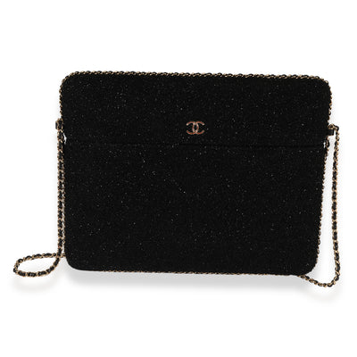 Chanel Black Metallic Tweed iPad Case with Chain