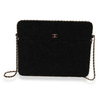 Chanel Black Metallic Tweed iPad Case with Chain