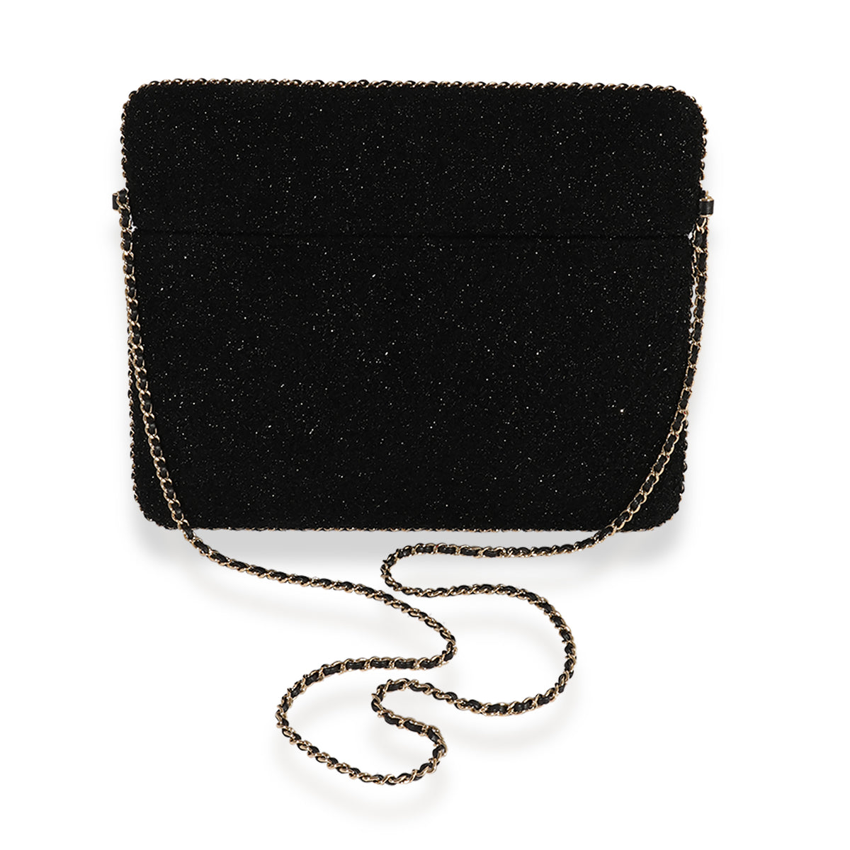 Chanel Black Metallic Tweed iPad Case with Chain