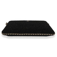 Chanel Black Metallic Tweed iPad Case with Chain