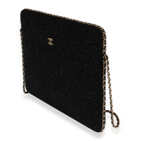 Chanel Black Metallic Tweed iPad Case with Chain