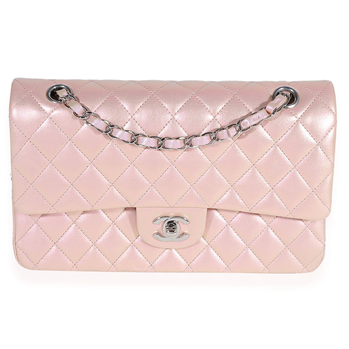 Chanel Pink Iridescent Caviar Classic Flap Bag  Full Set at 1stDibs