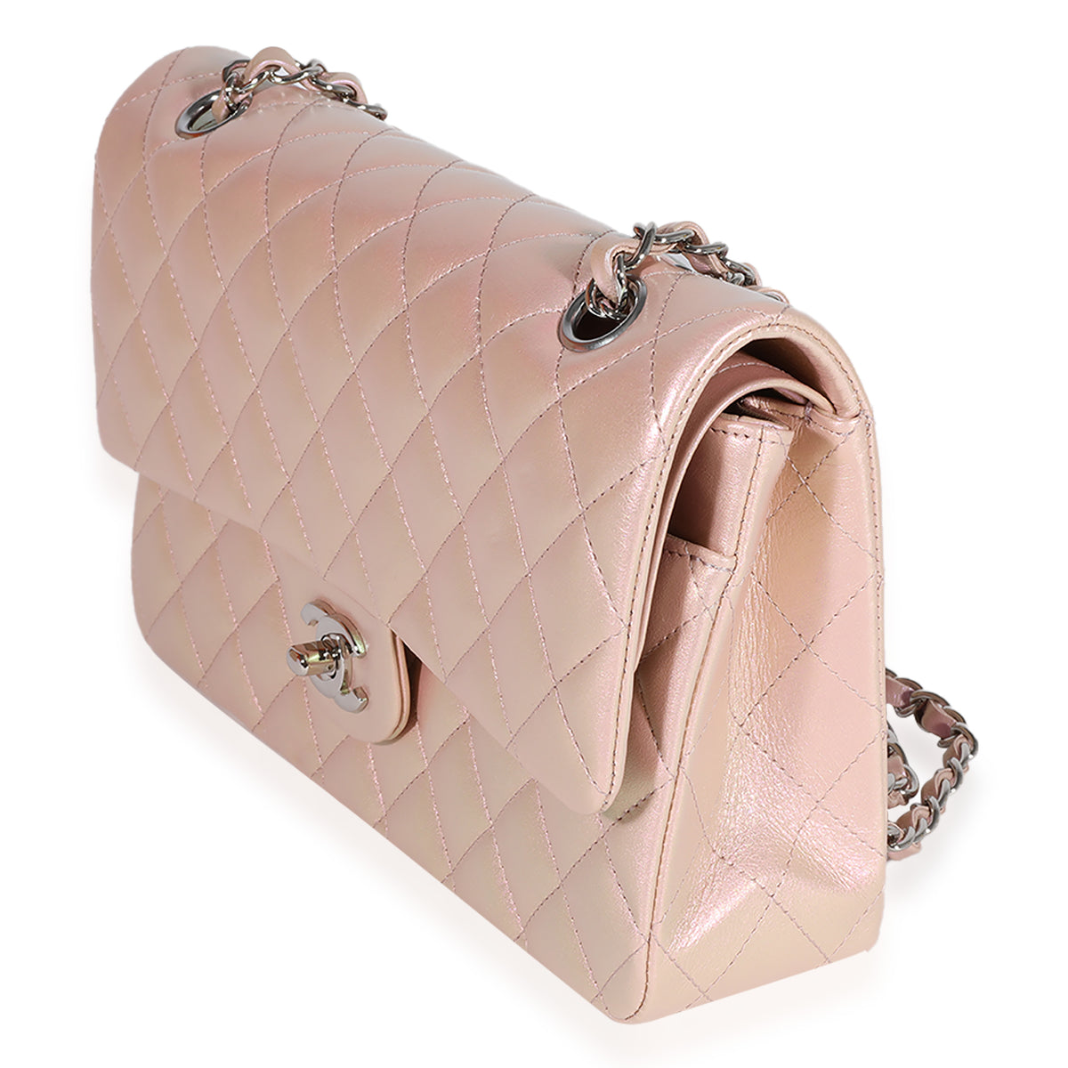 Iridescent Pink Quilted Lambskin Medium Classic Double Flap Silver  Hardware, 2021