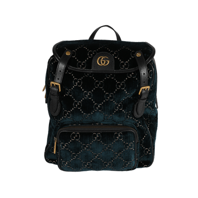 Gucci Blue GG Velvet Double Buckle Marmont Backpack