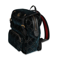 Gucci Blue GG Velvet Double Buckle Marmont Backpack