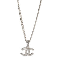 Silver Tone Chanel CC Strass Pendant With Faux Pearl Station Chain