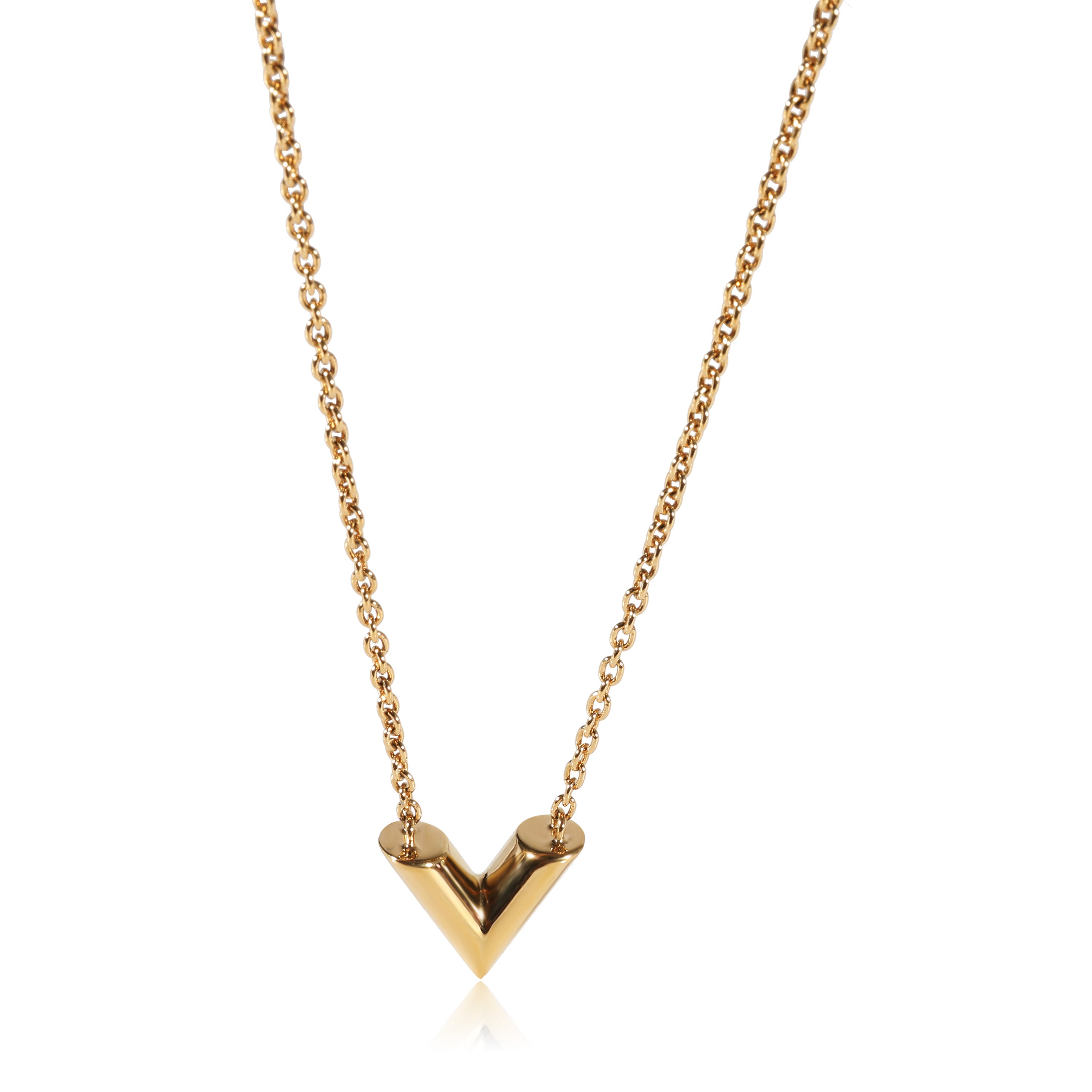 Louis Vuitton Essential V Pearl Necklace M68358 Gold LV Logo 38.5-44cm  Ladies