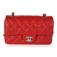 Chanel Red Quilted Caviar Mini Rectangular Classic Flap