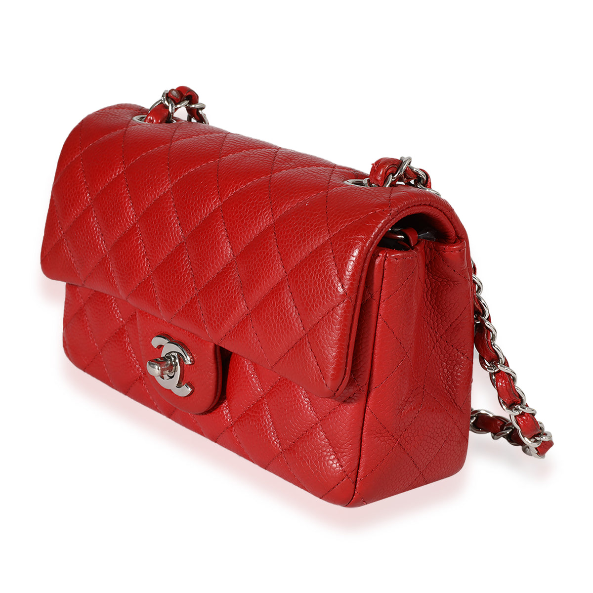 Chanel Red Quilted Caviar Leather Mini Rectangle Flap Bag at the